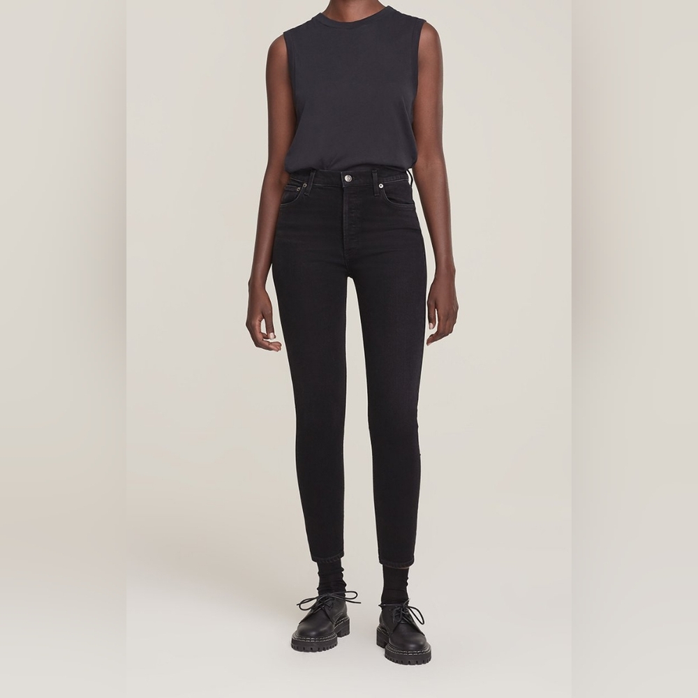 Agolde Nico High-Rise Slim Fit Button Fly Jeans In Washed Black Size 27